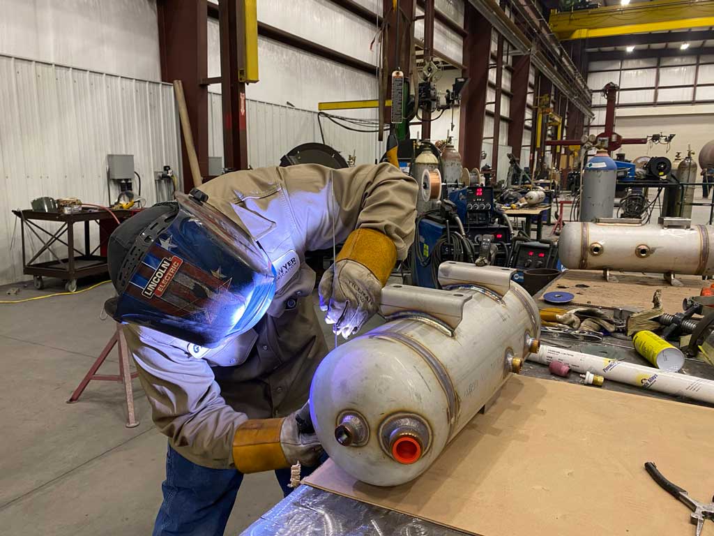 TIG welding on a stainless steel vessel