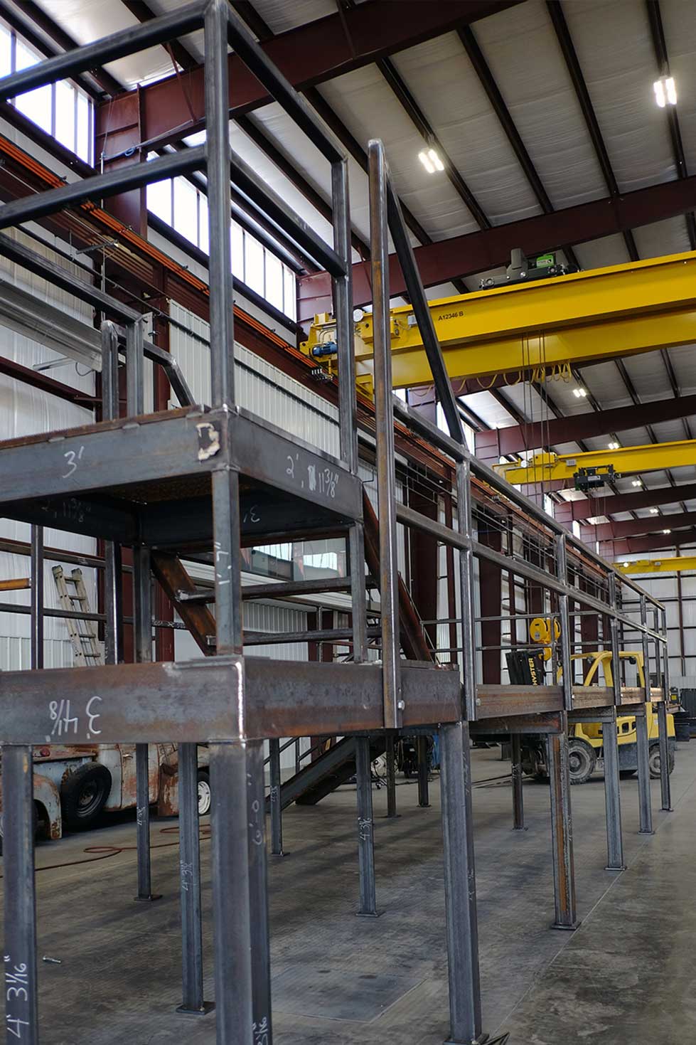 elevated skid with stairs in production